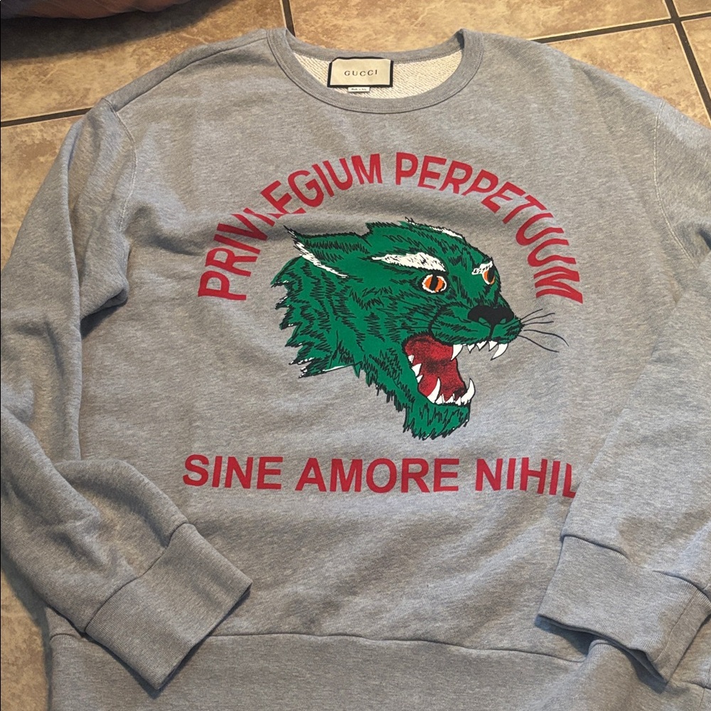 Gucci Gray Sweatshirt with Green and Red Panther Design